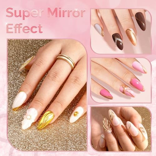 MelodySusie 16Pcs Chrome Nail Powder for Gel Nails,Metallic Mirror Effect Pigment Stylish and Technological Fine Glitter for Home DIY Salon Use