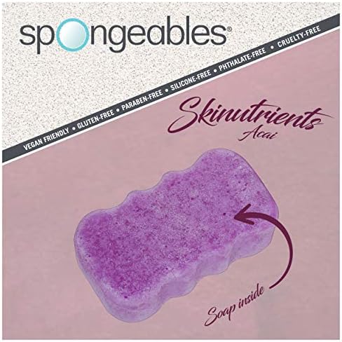 Spongeables Body Wash in a 20+ Wash Sponge, Acai Berry, 3 Count