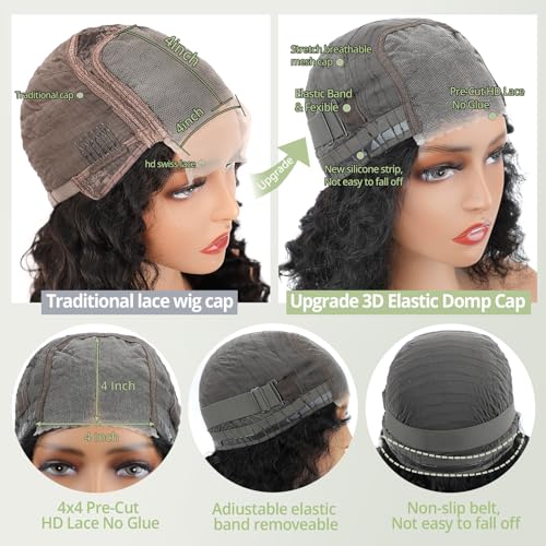 Glueless Wigs Human Hair pre plucked Pre Cut Short Curly Bob Lace Front Wigs for Black Women 4x4 Lace Closure Glueless Wig with Elastic Band for Beginners 10 Inch