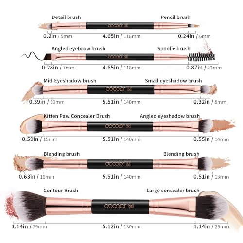 Docolor Double Sided Makeup Brushes, 6Pcs Double Ended Eyeshadow Brush Set Professional Eye Makeup Brushes Set Foundation Eyeshadow Blending Eyebrow Travel Make Up Brushes Kits