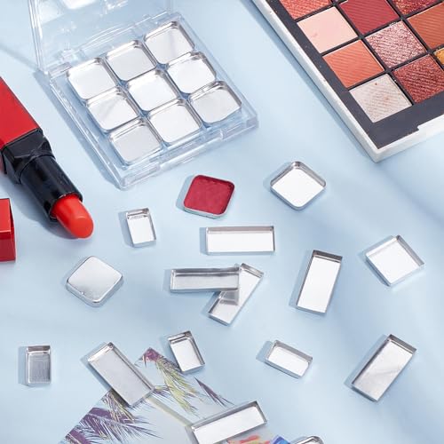 PH PandaHall 80pcs Empty Metal Pans 4 Size Aluminum Empty Eyeshadow Pans Rectangle Palette Pan DIY Blush Lipstick Palette for Makeup Cosmetic, 0.7~1x0.3~0.7 Inch, Non-Magnetic