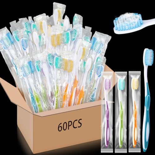 Maxcheck 60 Packs Colorful Prepasted Disposable Toothbrushes Bulk Individually Wrapped Toothbrushes with Toothpaste Travel Toothpaste Bulk for Travel Hotel Donation Homeless