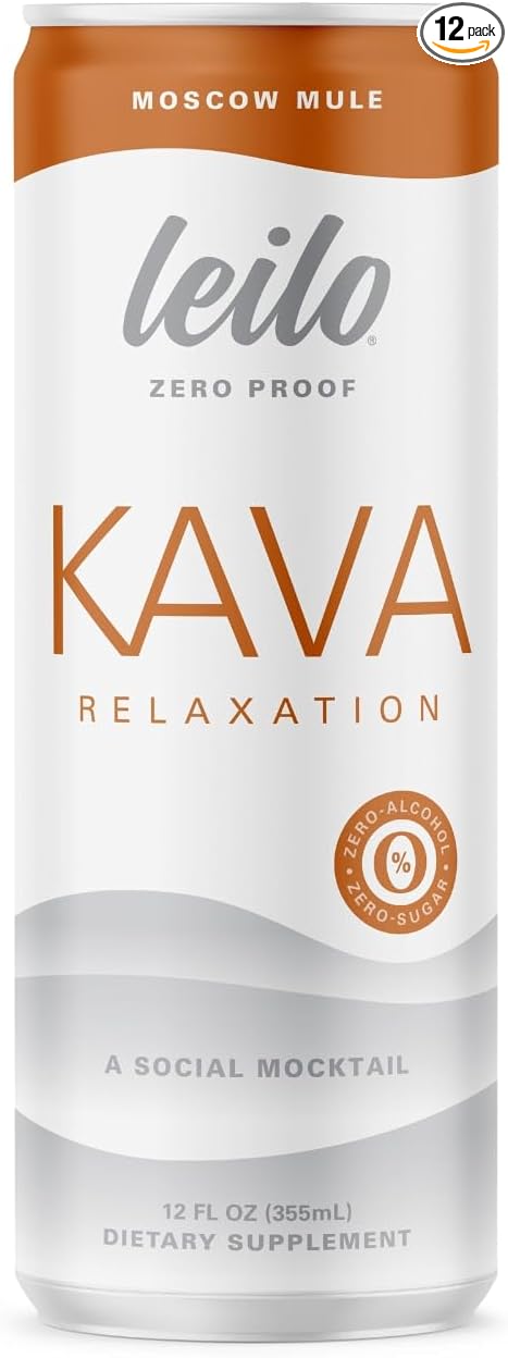 LEILO | Kava Powered Moscow Mule Mocktail Drink | 12-Pack – Sugar-Free & Non-ALC Functional Relaxation Support | 12 fl oz Cans (Pack of 12)