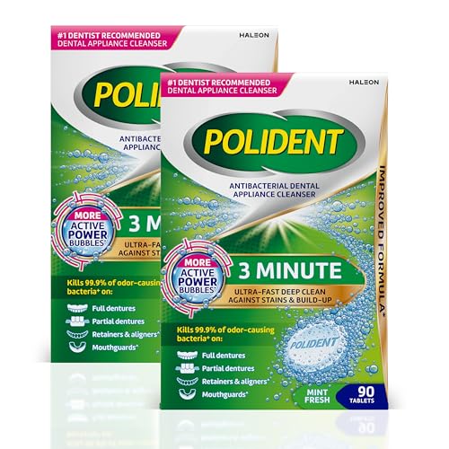 Polident 3 Minute Antibacterial Dental Appliance Cleanser Tablets, 90 Count (2 Pack)