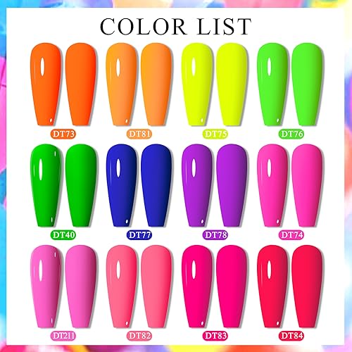 MEET ACROSS 12pcs Gel Nail Polish Set,Soak Off UV LED Lamp Gel Nail Polish Kit,Fashion Shimmer Nail Art Design Gifts for Women Manicure Salon (Neon series)