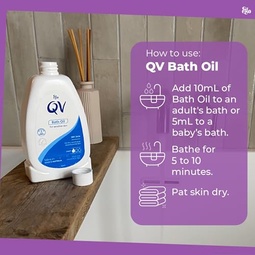 QV Bath Oil (500 ml) Moisturising Bath Soak for Sensitive Skin, Relief from Dry Itchy Skin, Gentle pH Balanced Formula, Fragrance Free, Soap Free, Non Greasy, Noncomedogenic Bath Soak