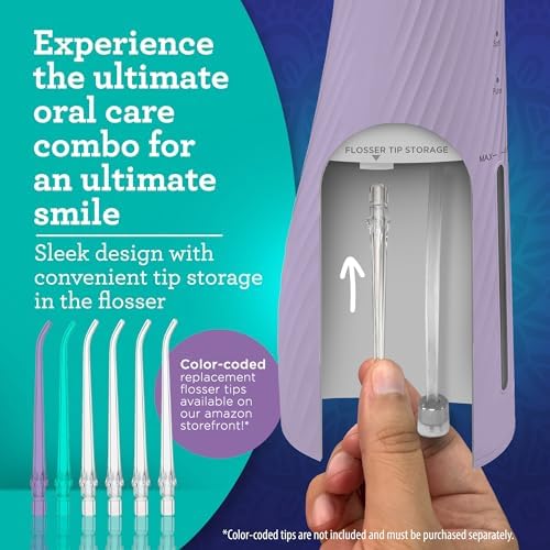 GuruNanda Lion & Lamb Kit 2.0, Electric Toothbrush with Water Flosser Combo, 4 Jet Tips, 4 Brush Heads, & IPX7 Waterproof Design for Complete Oral Care, Lavender