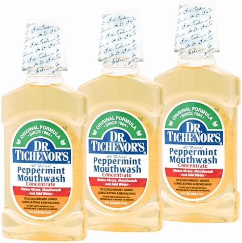 Dr. Tichenor's Peppermint Mouthwash Concentrate - Oral Rinse for Bad Breath and Oral Health with a Minty Punch for Soothing Relief of Minor Sore Throat Irritation - 8 Ounce (Pack of 3)