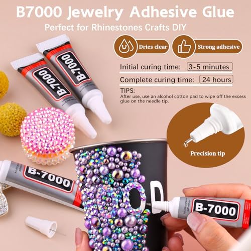 9000PCS Flatback Pearls and Rhinestones for Crafting, Dark Blue 3-10mm Resin Rhinestones and Half Pearls for Bedazzling, Nail Art and Dec with 3pcs B7000 Jewelry Glue, Tweezer and Pickup Pencil