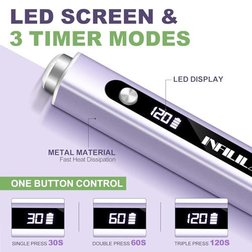 NXJ INFILILA Handheld UV Light for Gel Nails, 3-in-1 Mini Nail Lamp with Magnets＆Nail Stamp Portable Rechargeable Cordless for Home DIY Manicure(Purple)