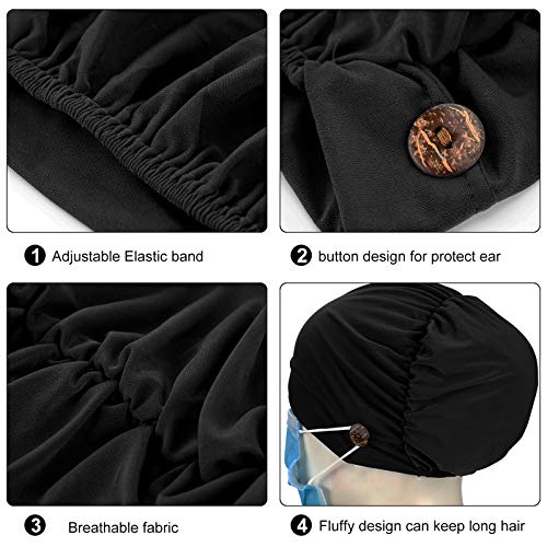 Geyoga 3 Pieces Bouffant Caps with Buttons Unisex Stretchy Headband Turban with Buttons for Women