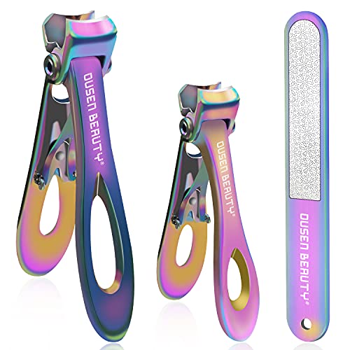 Nail Clippers for Thick Nails, Extra Wide Jaw Opening Nail Cutter for Hard Toenail, Stainless Steel Fingernail Big Toenail Trimmer with Nail File 3 Pcs Set for Large Toe Nail Seniors & Men & Women