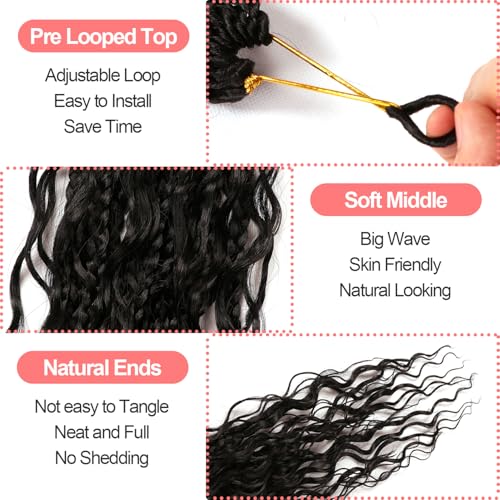 Goddess Box Braids Crochet hair -24 Inch 9 Packs Water Wave Boho Crochet Braids for Black Women (1B#, 24 Inch (Pack of 9))