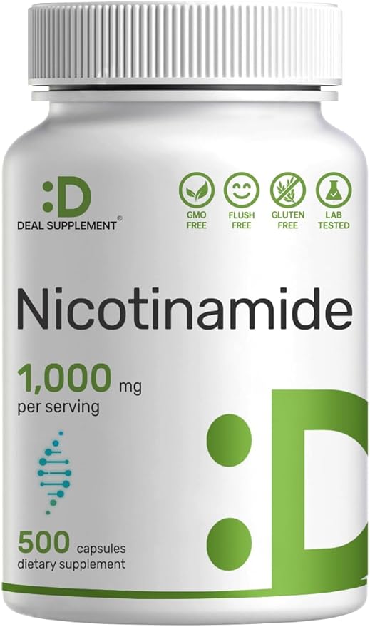 Vitamin B3 Nicotinamide 1,000mg Per Serving – 500 Capsules, Flush Free Niacin, Essential B3 – Supports Healthy Skin & Energy Production – Non-GMO