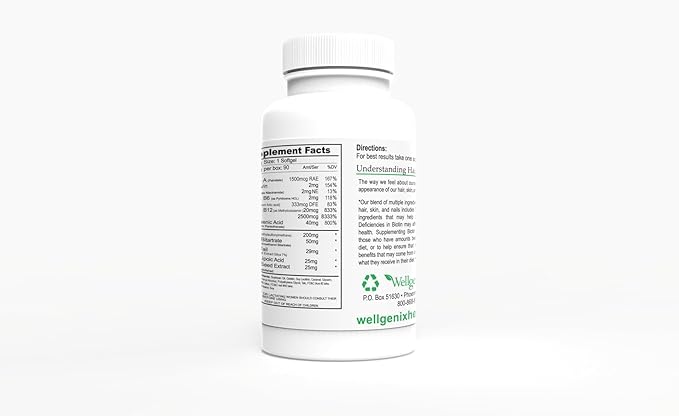 Wellgenix Purvana Hair, Skin, and Nails Vitamin Softgels for High Absorption - Double Strength 2500mcg Biotin, VIT A & B (90 Count) 2 Pack