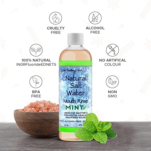 Natural Pink Himalayan Saltwater Mouth Rinse | Organic Mint Flavor I Fluoride Free Freshens Breath | Alcohol & Cruelty Free | Teeth Cleaner Mouthwash & Rinse for Healthy Gums | Non GMO-16 FL Oz