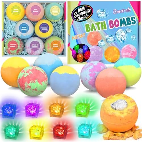 Bath Bombs for Kids with Surprise Toys Inside, 8 Pcs 3.5 Oz Light Up Bath Bombs Gift Set with Essential Oils, Handmade Spa Moisturizing Bath Bombs for Women Relaxing, Birthday, Party, Christmas
