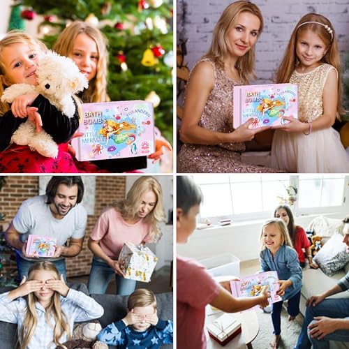 Kids Bath Bombs, 6 Pack Mermaid Bath Bombs for Kids, 4 Oz Natural Organic Bubble Shells with Surprise Jewelry, Perfect Birthday, Christmas Party