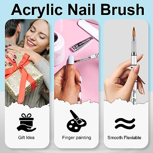 3Pcs 3D Nail Brushes Set Size 2 4 5, Kolinsky Hair Acrylic Flower Nail Art Brush, Art Design & Polish Mistake Cleaning Manicure Tools for Women Acrylic Application, Silver