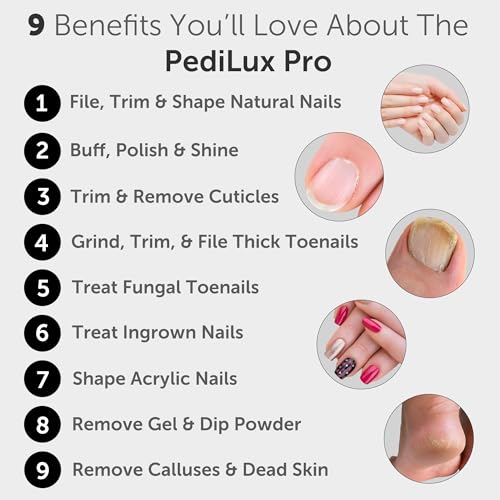 PediLux Pro Professional Manicure Pedicure Kit, Thick Toenail Grinder, Cordless Electric Nail File Drill, Toe Nail for Dremel Tool, Filer, Sander, Remove Callus for Humans, Men, Women, Seniors