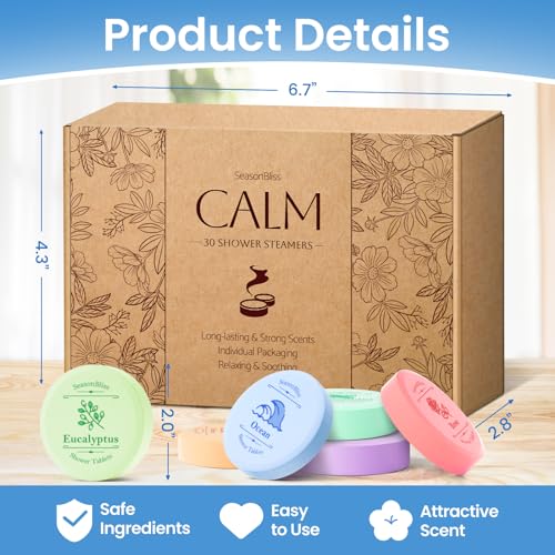 Shower Steamers 30 PCS with Individually Wrapped, Shower Bombs for Women with 6 Rich Scents, Rose Peppermint Citrus Eucalyptus Ocean Lavender, Christmas Birthday Mother's Day Present for Mom Wife Men