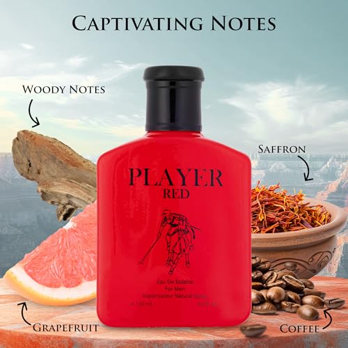 NovoGlow Player Red EDT - Top Notes of Cranberry, Sparkling Red Grapefruit, Cedrat, Italian Lemon, Lavandin & Clary Sage - Base Scents of Redwood, Amber Woods & Coffee Accords - Elegant 120ml Bottle