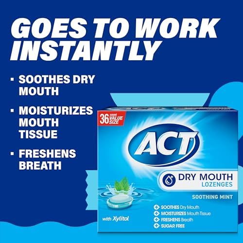 Act Dry Mouth Lozenges with Xylitol, Soothes, Moisturizes & Freshens, Soothing Mint, Value Size, 36 ct., 2 pk