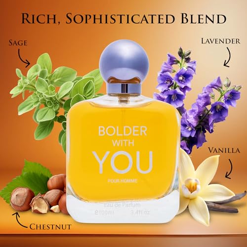 Bolder With You for Men Eau De Parfum Aromatic & Refreshing Scent Notes of Cardamom, Pink Pepper & Violet Leaves Base Fragrance of Vanilla, Sweet Chestnut & Cedarwood Elegant 100ml Bottle