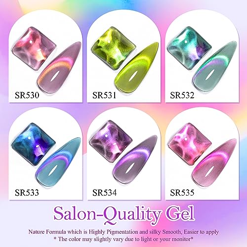 MEET ACROSS Glass Cat Eye Gel Polish Set, Colorful Magnetic Nail Polish with Magnet, Transparent Nail Polish, Soak Off UV Cateye Gel Polish Kit for Home DIY Manicure Varnish Art Design