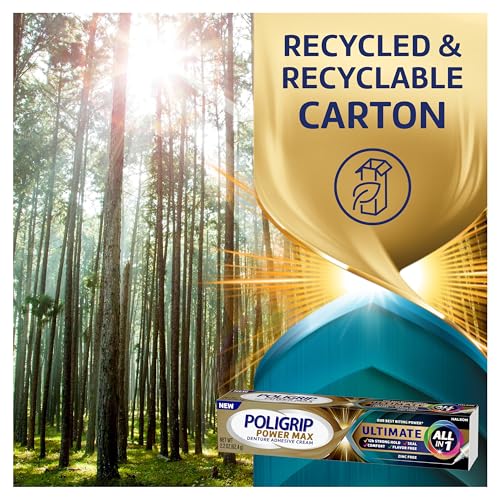 Poligrip Power Max Ultimate All-In-1 Denture Adhesive Cream, Zinc Free, 2.2 oz (4 Pack)