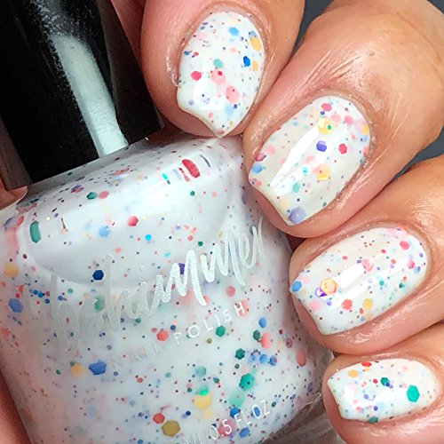 KBShimmer Oh Splat White Glitter Nail Polish with Rainbow Glitters- 0.5 oz Full Sized Bottle