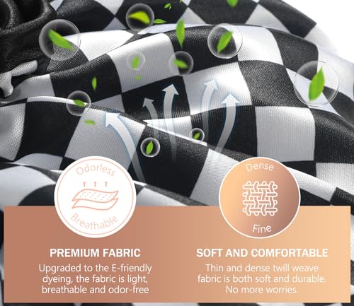 mikimini Shower Cap for Women, Reusable, Double Layers Waterproof Bathing Shower Hat with Soft Comfortable PEVA Lining, Non-fading, Stretchy & Shower Cap for Long Hair Medium Pack of 2, Checkered