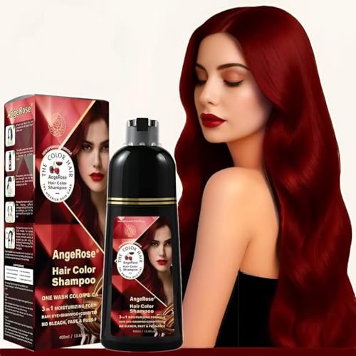 Hair Dye Shampoo 3 in 1, Instant Herb Ingrident Hair Dye to Cover Gray Hair, Long-lasting & Natual, Wine Red, 400 ML