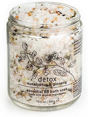 Hemlock Park Detox Essential Oil Bath Soak | Naturally Soothing Mineral Sea Salt and Botanicals | 10.5 oz Jar | Eucalyptus & Ginseng
