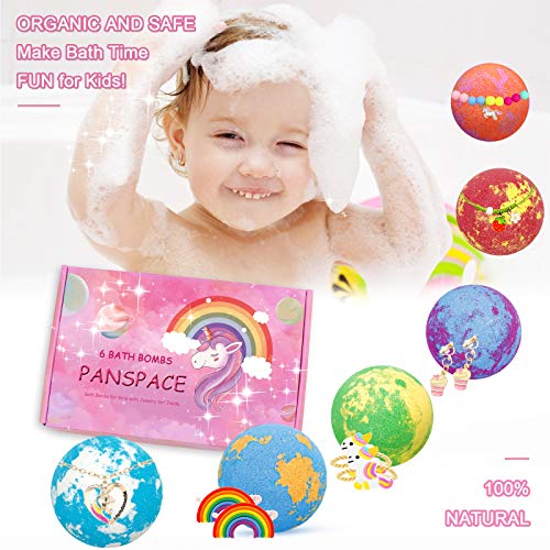 Unicorn Bath Bombs for Girls with Jewelry Inside, 6 Organic Bath Bombs Gift Set for Kids, Handmade Bubble Bath Bombs Spa Fizz Ball Kit with Surprise Toys for Kids Girls Birthday Christmas