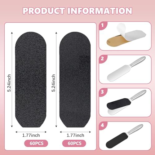 Flutesan 120 Pcs Stainless Steel Foot File Replacement Pads 120 Grit 180 Grit Pedicure Refill Pads Coarse Fine Pedicure File Refills Foot Rasp with Removable Glue for Callus Dead Skin, Black