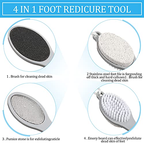 Sieral 4 Pack Pumice Stone Brush for Feet 4 in 1 Scrubber Foot Care Pedicure Kit with Grinding Pumice, Cleaning Brush, Foot File and Rubbing Footplate for Women Men Home Care Set