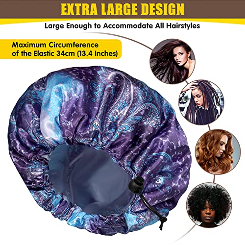 4 Packs Shower Caps, Extra Large Adjustable Double Layer Waterproof Hair Cap for Women, Waterproof Exterior & EVA Lining, Oversized Design for Long Thick Hair (Starlight Printing, X-Large)