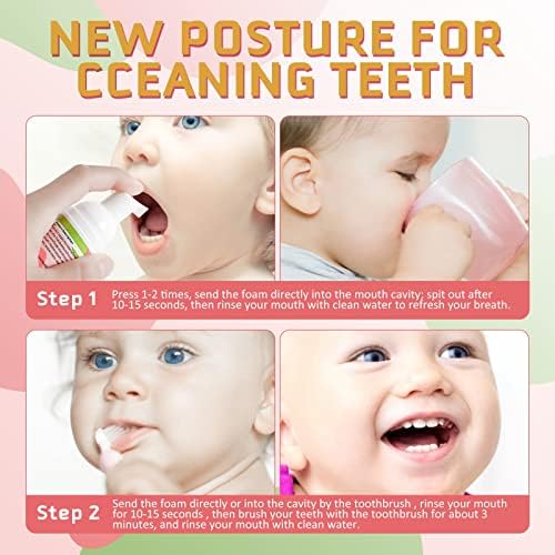 Foam Toothpaste Kids, Toddler Toothpaste with Low Fluoride, Kids Toothpaste for U Shaped Toothbrush Electric Toothbrush, Foam Toothpaste for Children Ages 3 Plus (Watermelon+Strawberry)