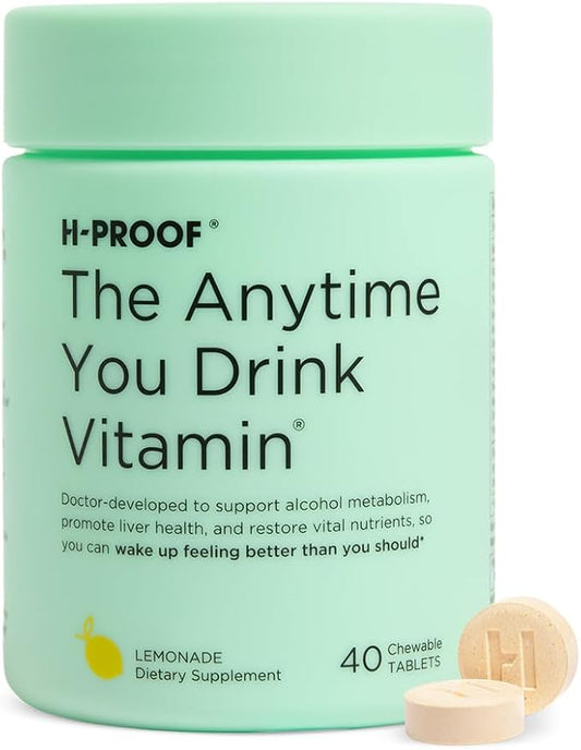The Anytime You Drink Vitamin, Liver Health & Immunity Support with Electrolytes, Milk Thistle, and Vitamins B & C - 40 Chewable Tablets (20 Servings), Vegan, Lemonade