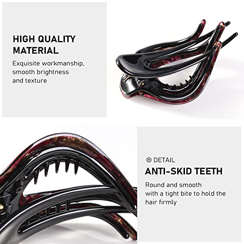 3Pcs French Concord Women's Hair Claw Clips - Curved Strong Hold No Slip Grip Large Clips for Thick or Thin Hair (multicolor A)