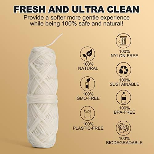 Gaia Guy Natural Unflavored Silk Dental Floss with Floss Refill & Reusable Bamboo Holder | 2 x 33yds Compostable Pure Silk Waxed with Candelilla Wax | Plastic-Free Packaging
