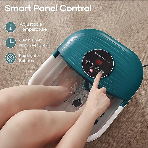 CURECURE Collapsible Foot Spa Bath Massager with Heat, Bubble and Timer, 95-118℉ Adjustable Temperature Fast Heating with Pedicure Stone and Massage Rollers for Feet Stress Relief at Home