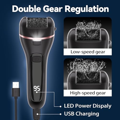 Rechargeable Electric Callus Remover for Feet with 6 Roller Heads, Dual-Speed Foot File, Waterproof Pedicure Kit 20 in 1 for Smooth Skin and Foot Spa