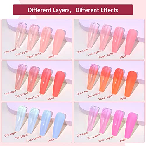 SAVILAND Jelly Gel Nail Polish Set, 30 Colors Translucent Nude Pink Transparent Nail Polish Set with 180 Sheer/Matte/Glossy Effects for Nail Salon DIY Home Christmas Holiday Gift Set