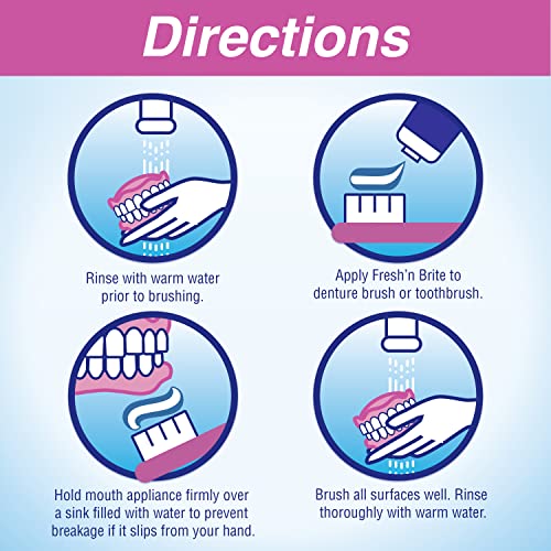 Fresh 'n Brite Denture Cleaning Paste For Dentures, Removable Partial Dentures, Retainers, Mouthguards, Nightguards, Fast Stain Removal, pack of 3, 3.8 oz Tubes