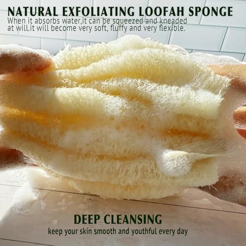 Natural Shower Loofah Sponge, Bath Exfoliating Loofa Body Scrubber, 5.5 “Soft and Easy Foaming Spa Lufa Sponges (3 Pack)