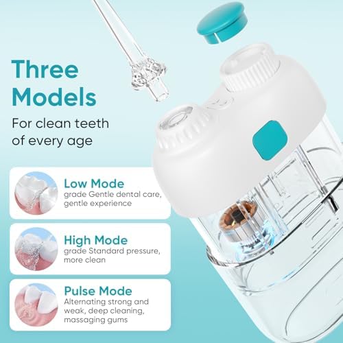 Portable Water Flosser, Cordless Oral Irrigator for Teeth, Mini Flossing Cleaning with Removable Tank, Travel Water Flosser with 3 Modes & IPX7 Waterproof