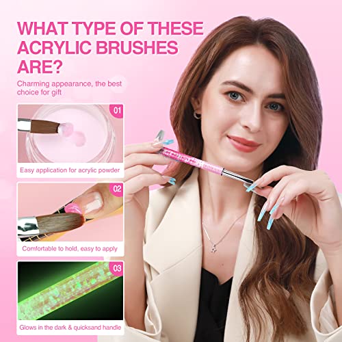 SAVILAND Kolinsky Acrylic Nail Brush Set: Size 6,8,12,14 Professional Glows in the Dark Manicure Brushes for Acrylic Powder Application 3D Nail Art Carving & Extension Tools Home DIY Nail Art Salon