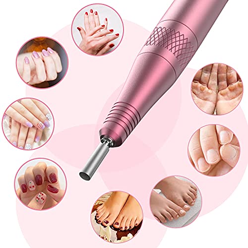 PELCAS Cordless Electric Nail Drill, Professional Portable Manicure Nail Drill Kit 20000RPM Rechargeable 5 Adjustable Speeds LCD Display 11 Attachments for Acrylic Nails, Polishing, Nail Art